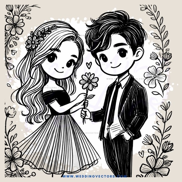 a couple holding flowers and wearing tuxedos