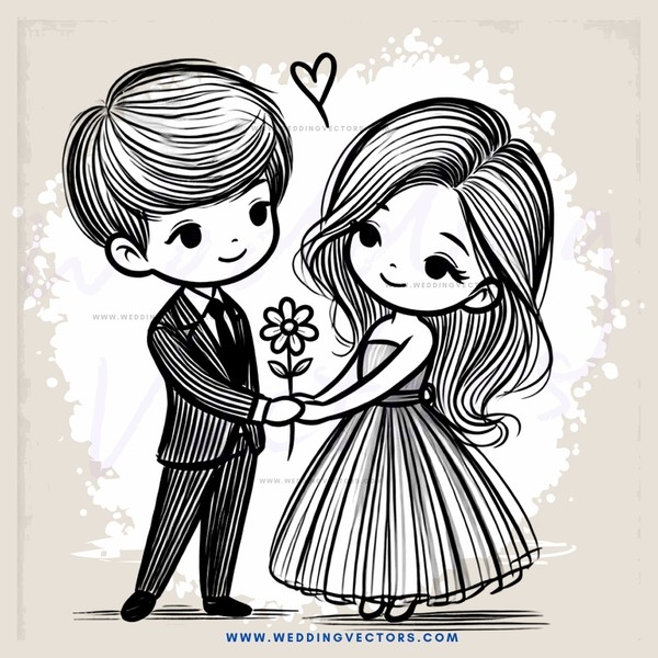 a cartoon couple with a flower