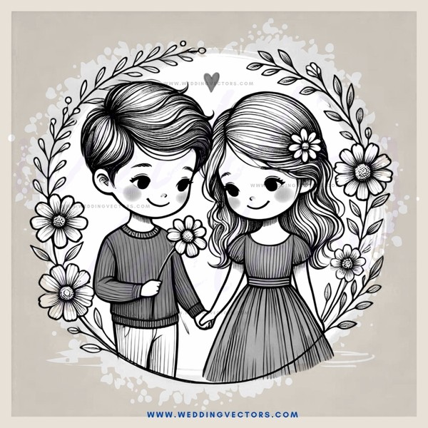 a boy and girl holding flowers together