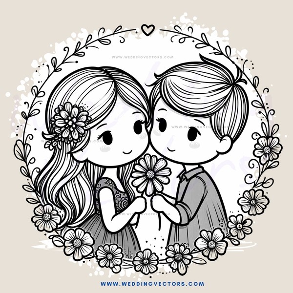 children holding flowers in an illustration