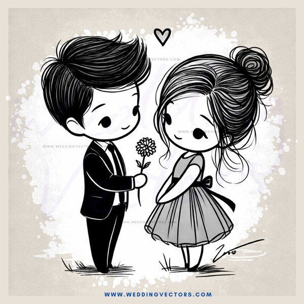a young couple holding flowers