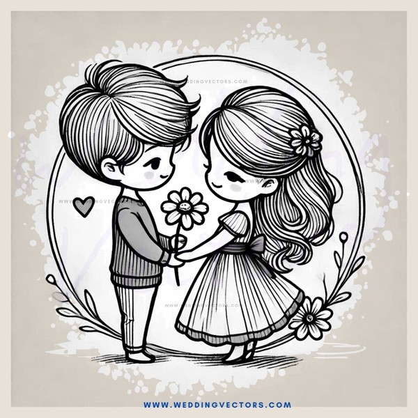 a boy and girl holding flowers