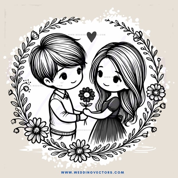a boy and girl holding flowers together
