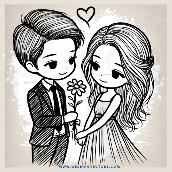a young couple exchanging flowers