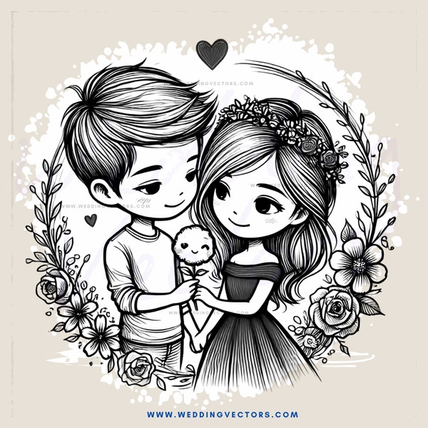 boy and girl with flowers in hair