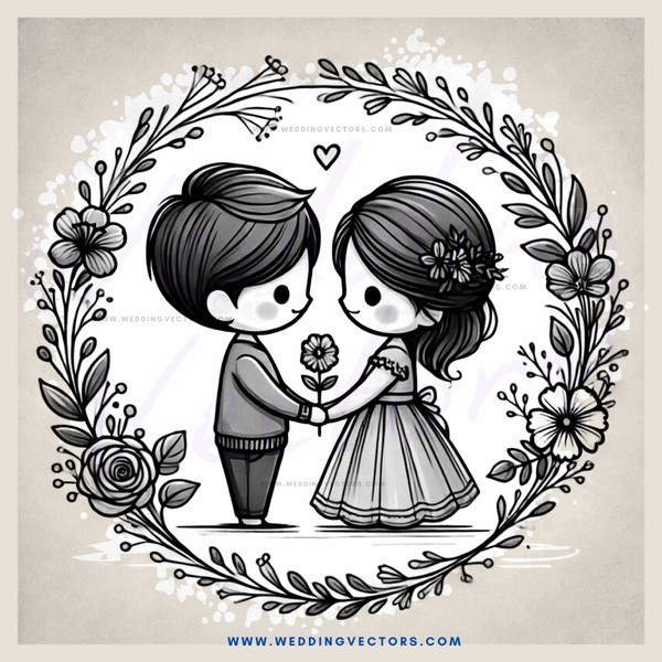 kissing couple in flower decoration