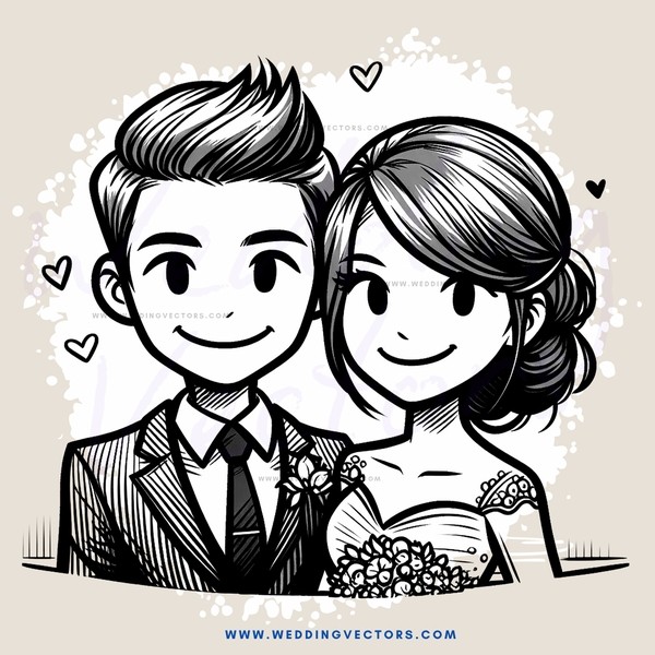 a couple's portrait with hearts and flowers
