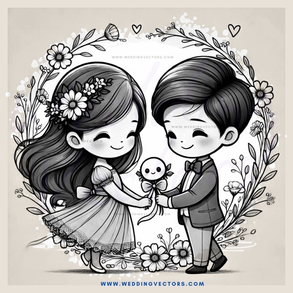 a boy and girl holding flowers