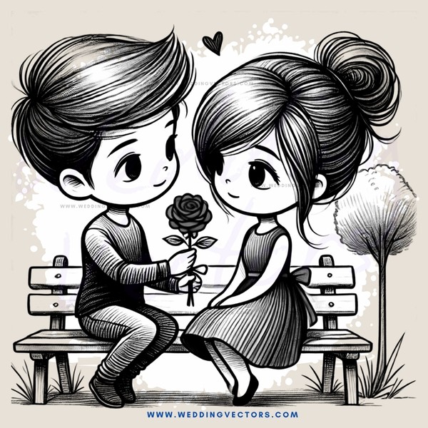 a boy and girl sitting on benches next to a tree