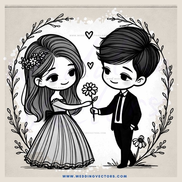 boy and girl holding flowers
