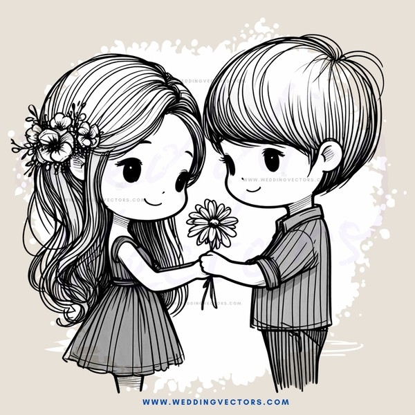 boy and girl holding flowers and smiling