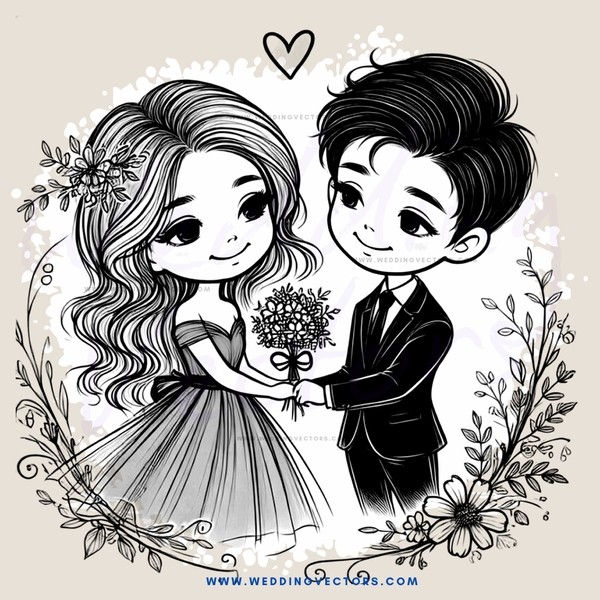 love story illustration in black and white
