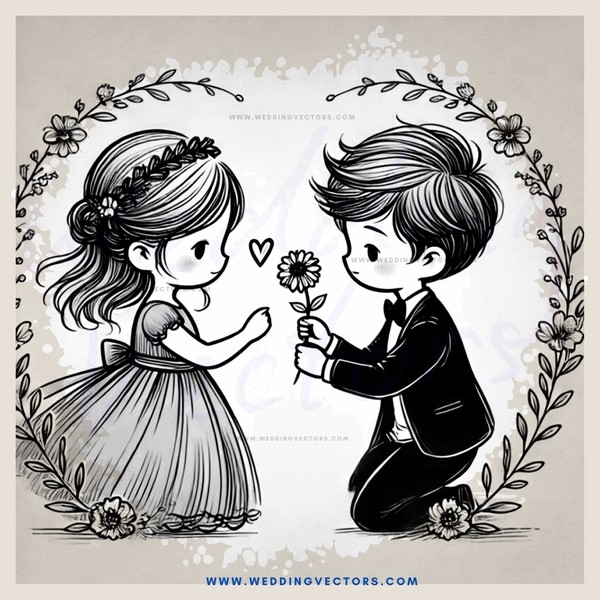 boy and girl exchining flowers