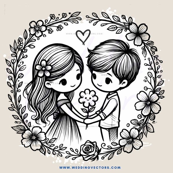 love between two people drawing in black and white