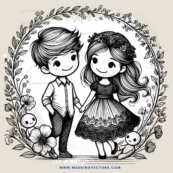 a couple with a child in a floral scene