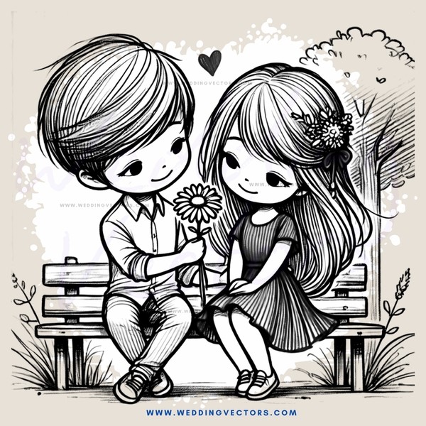 a boy and girl sitting on a bench