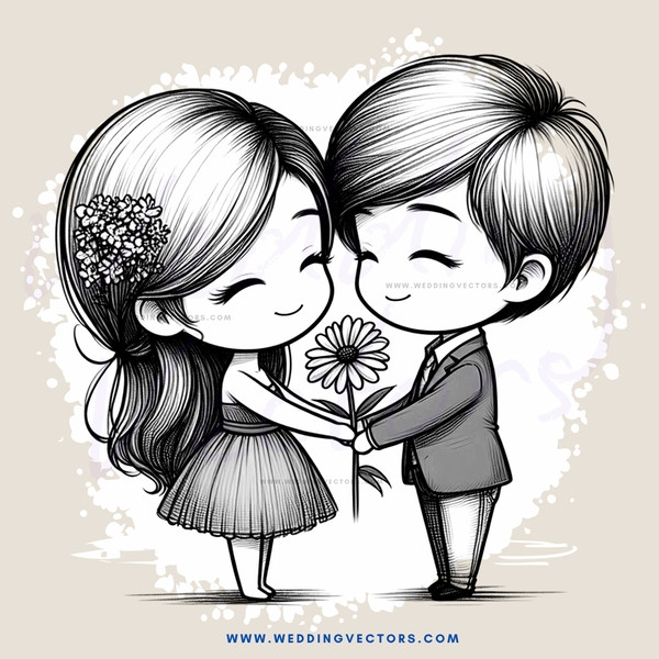 lovers holding flower and smiling