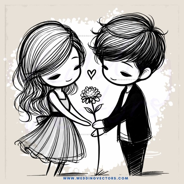 two people holding hands and flowers with hearts around their necks