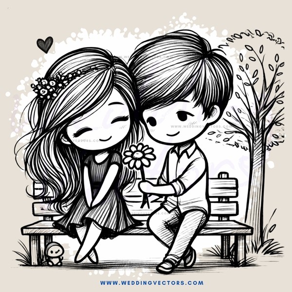 a couple sitting on a bench holding flowers