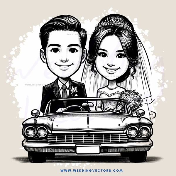 a couple in a car for their wedding