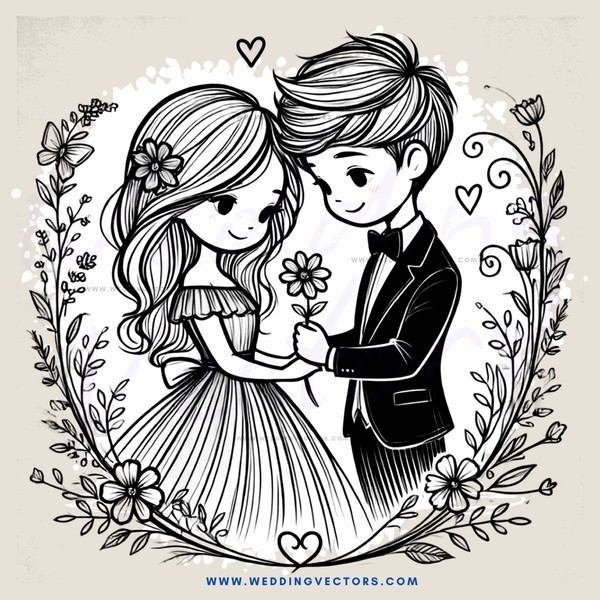 the boy and girl are holding flowers together