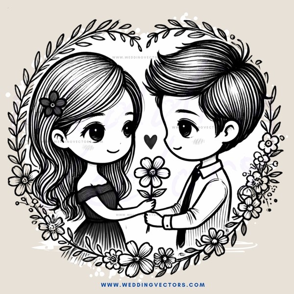 boy and girl holding flowers together