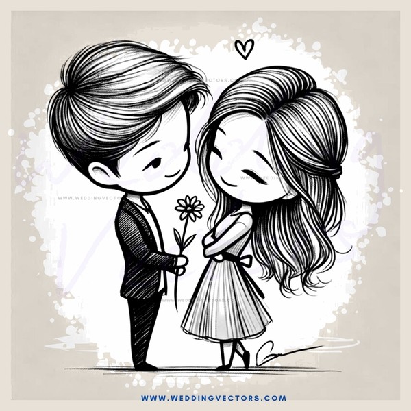a boy and girl holding hands with flowers