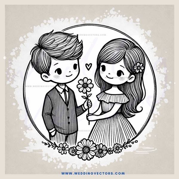 young couple in flower shower