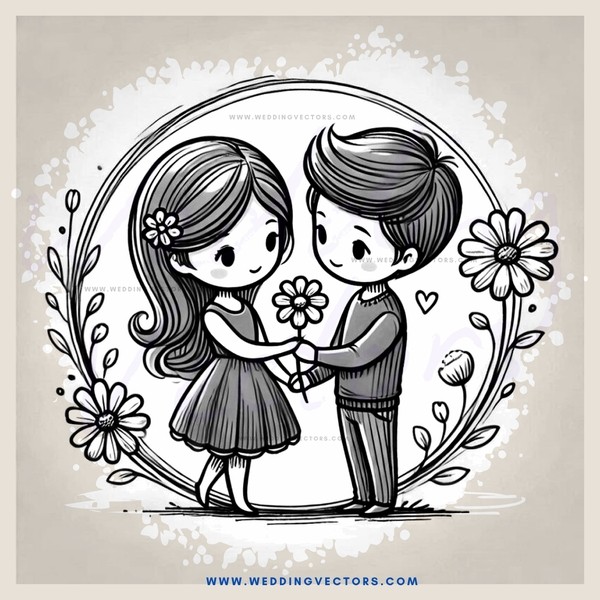 a boy and girl hugging together with flowers