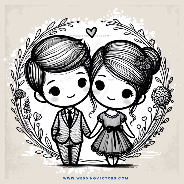 a couple standing together in an illustration