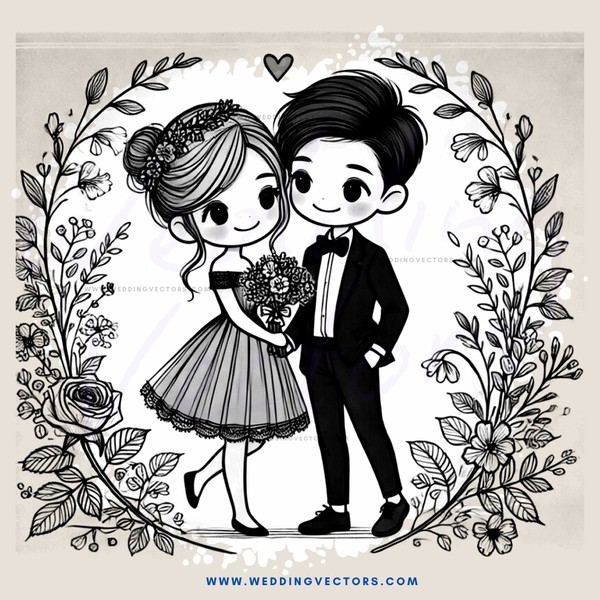 a young couple in wedding attire posing for their picture