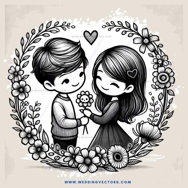 the boy and girl hugging in a flower circle
