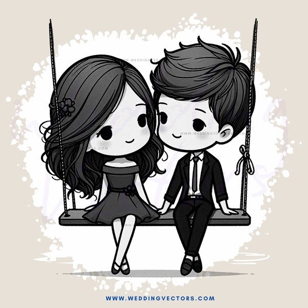 romantic cartoon couple on bench