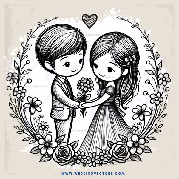 a couple in an embrace surrounded by flowers
