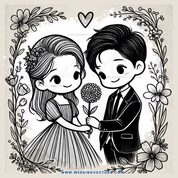 boy and girl picture with flowers around them