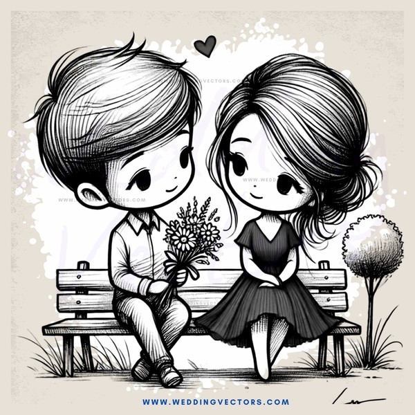 two people sitting on a bench with flowers