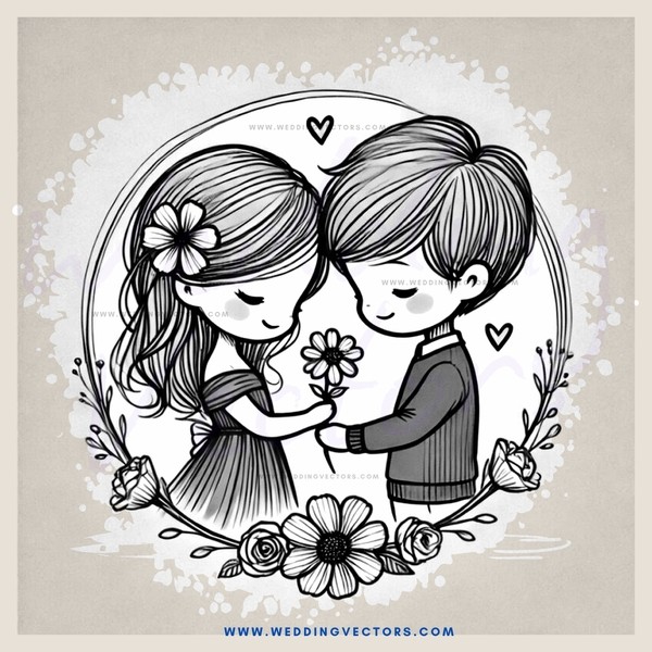 a boy and girl holding flowers