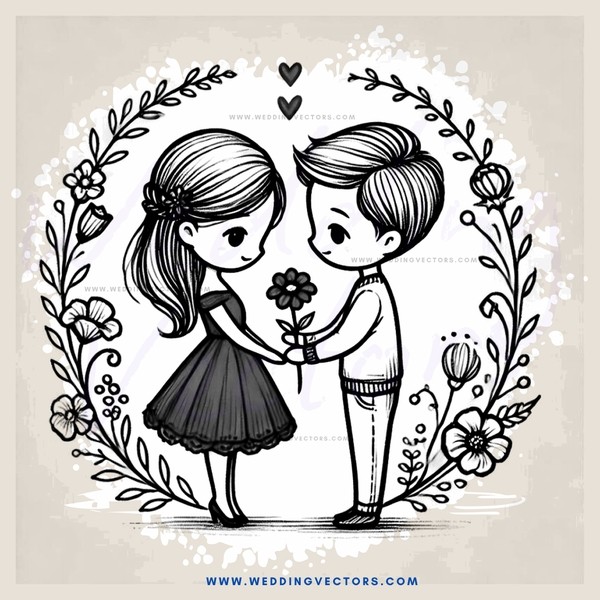 boy and girl with flowers around them