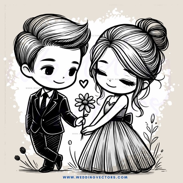 a boy and girl holding a flower