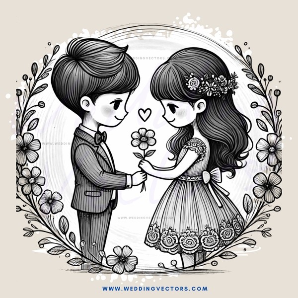 boy and girl holding flowers