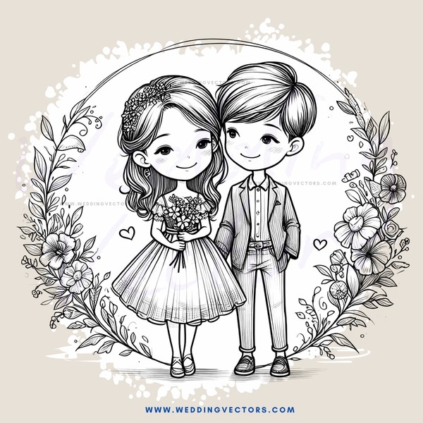couple in flower bouquet