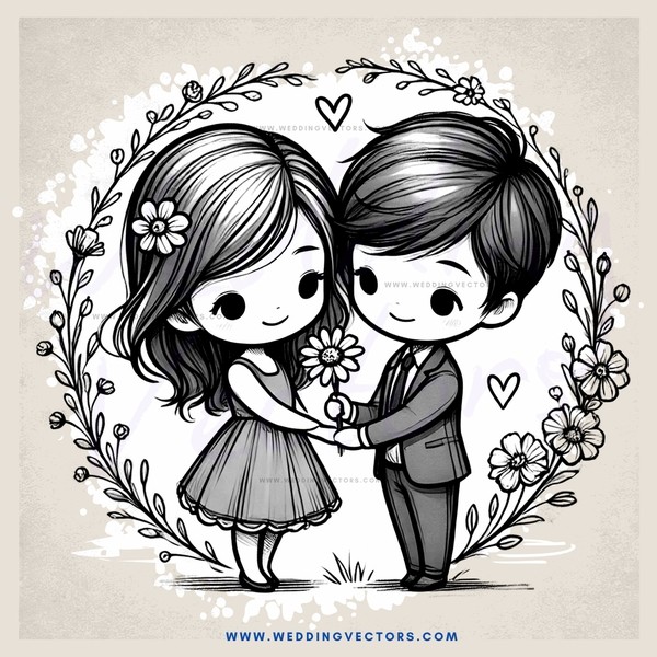 a boy and girl with flowers