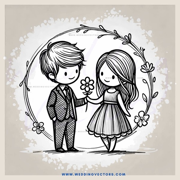 a boy and girl holding flowers