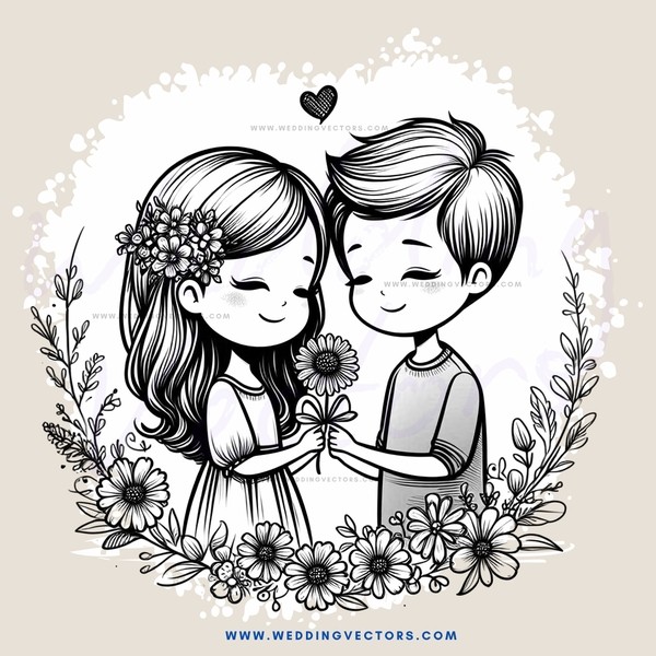 two people embracing in front of flowers