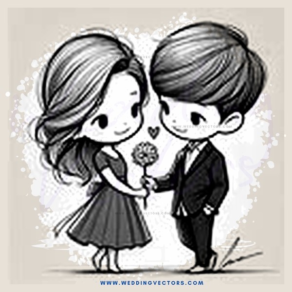 a couple holding flowers and looking at each other