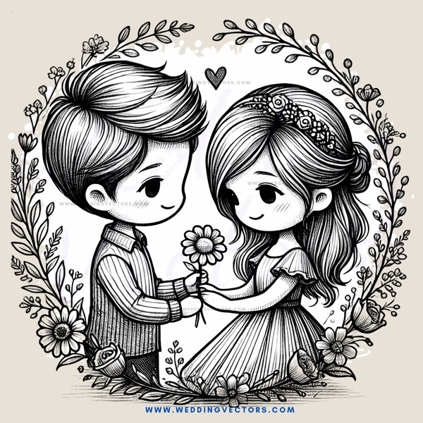 boy and girl with flowers around them