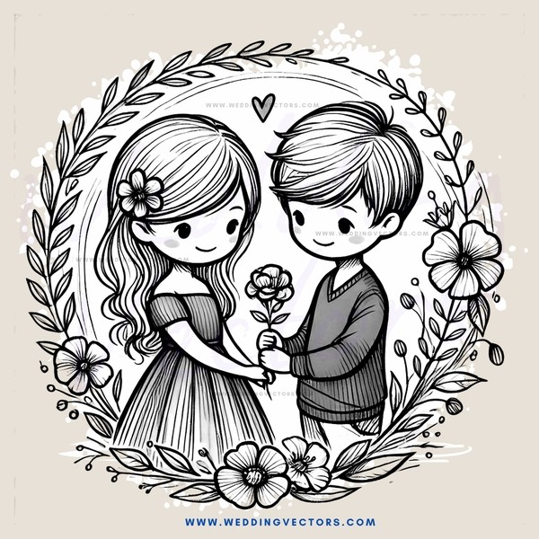 love at first sight with flowers and leaves