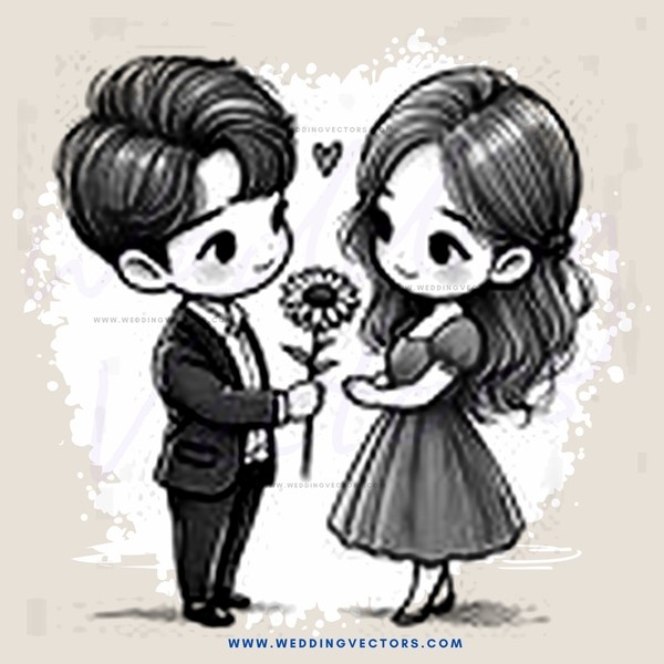 a couple holding flowers and making hearts