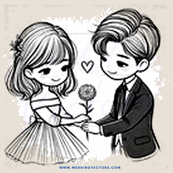 a young girl and man holding flower