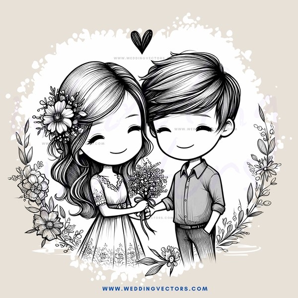 boy and girl holding flowers and posing together